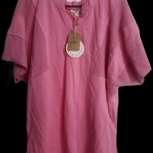 Umgee Vibrant Pink Short Sleeve Tunic Size Medium